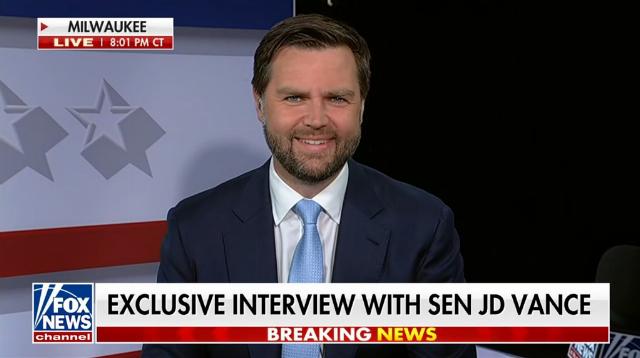 Sen. J.D. Vance at the start of his July 15th interview with Sean HannityScreenshot of video courtesy and used with permission of FOX News Media