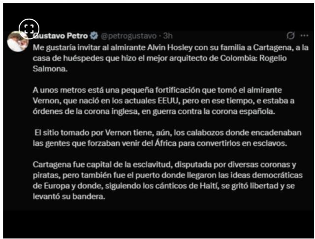 Petro tweet to admiral