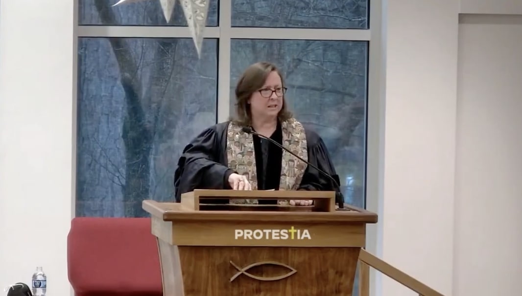 Female progressive in Clergyface reimagines Jesus Christ as an abortion mill worker
