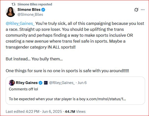 From GOAT to goat: What's with Simone Biles attacking Riley Gaines?