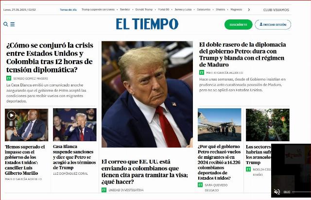 El Tiempo front page