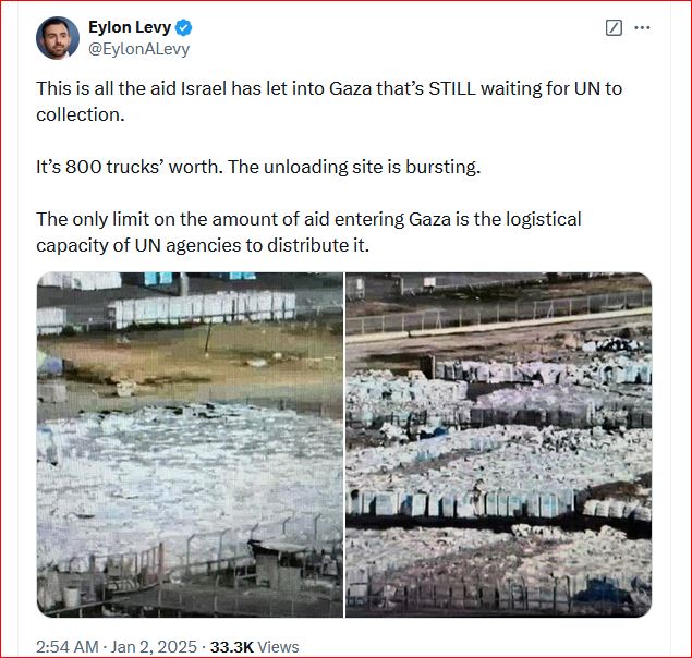 So Israel has been delivering aid all along and the U.N. hasn't distributed it