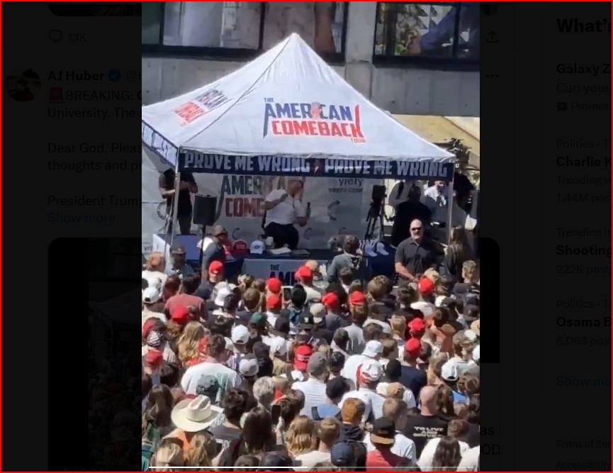 Evil: Charlie Kirk gunned down, gravely wounded, at major university rally in Utah UPDATE: and has died