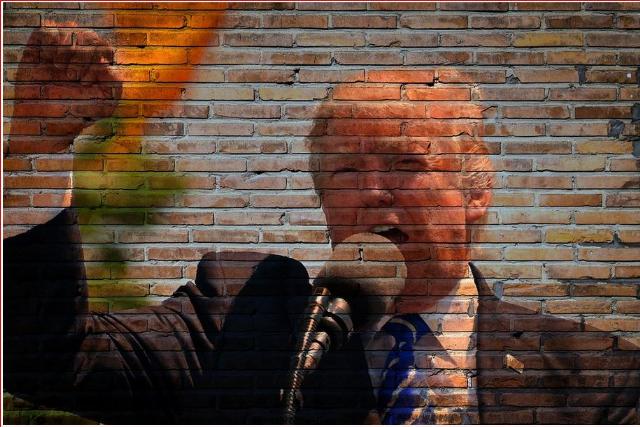 Trump with brick wall background