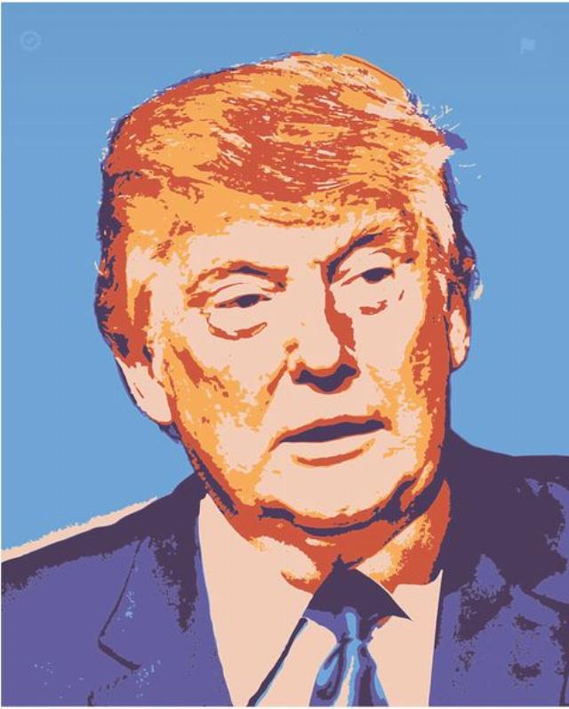 Trump vector graphic in blues