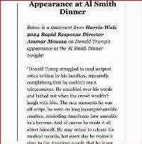 Kamala Harris reacts bizarrely to Trump's stellar appearance at the Al Smith dinner