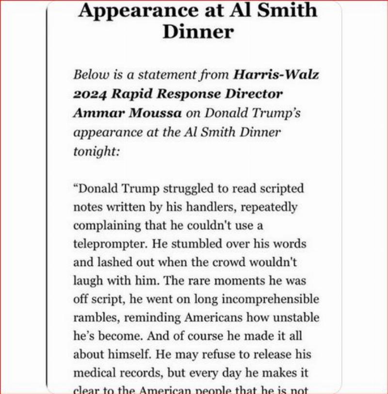 NextImg:Kamala Harris reacts bizarrely to Trump's stellar appearance at the Al Smith dinner