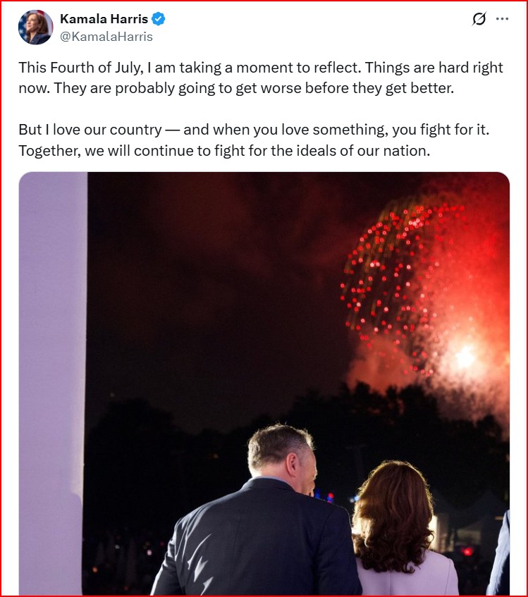 Kamala offers America her condolences in her Fourth of July message