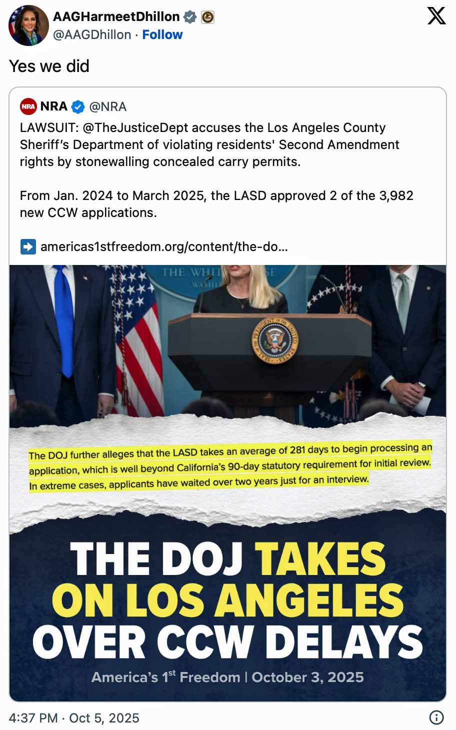 The DOJ sues LA over concealed carry