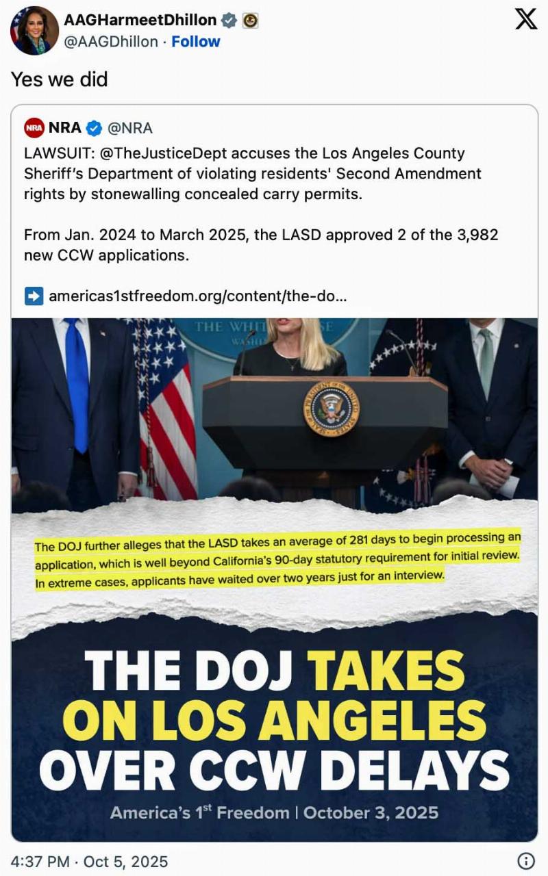 NextImg:The DOJ sues LA over concealed carry