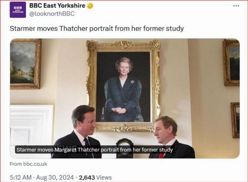 NextImg:U.K.'s ruling leftists remove the portrait of Margaret Thatcher from her 10 Downing study
