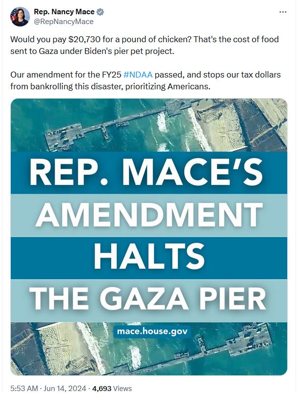 Biden's Gaza pier is bringing in chicken aid at $20,730 a pound
