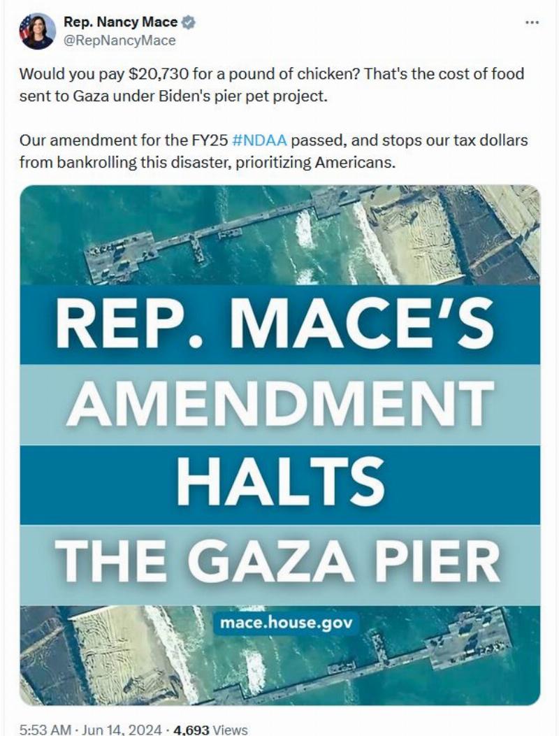 NextImg:Biden's Gaza pier is bringing in chicken aid at $20,730 a pound