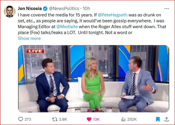 Former media boss delivers the most credible defense of Pete Hegseth so far