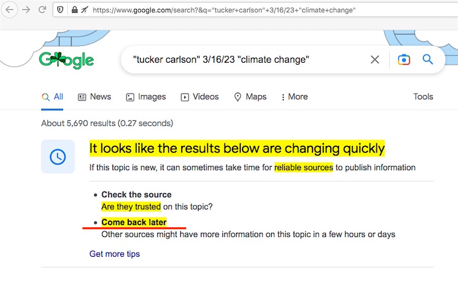 Google grapples with Tucker Carlson's debunking of 'climate crisis' predictions of doom