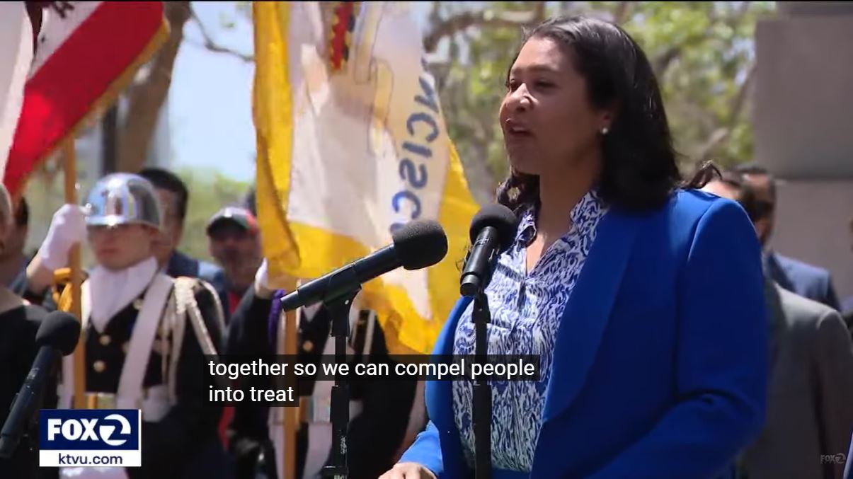 London Breed holds presser in SF junkie nest to denounce fentanyl, gets chased out by violent, screaming mob