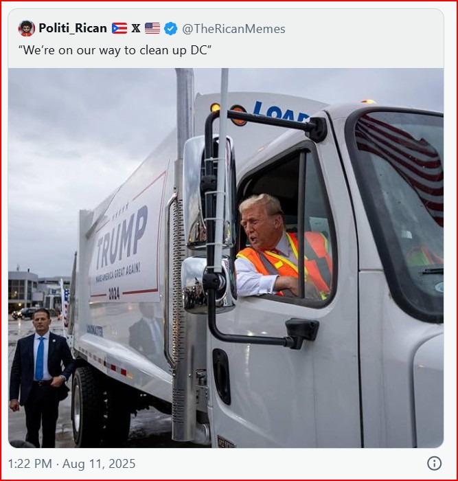 Trump drives the garbage truck again to take out the trash in Washington and lefties miss the smell