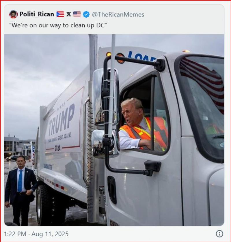 NextImg:Trump drives the garbage truck again to take out the trash in Washington and lefties miss the smell