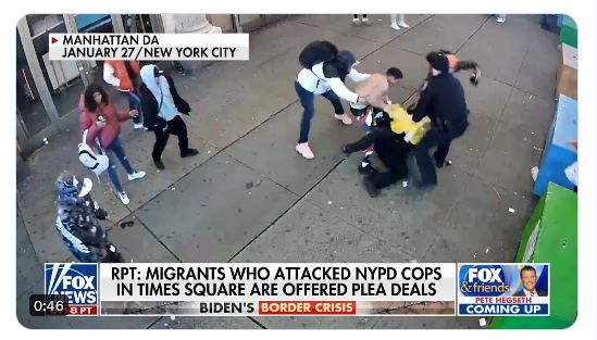 Illegals accused of beating cops in New York's Times Square offered slap-on-the-wrist plea deals