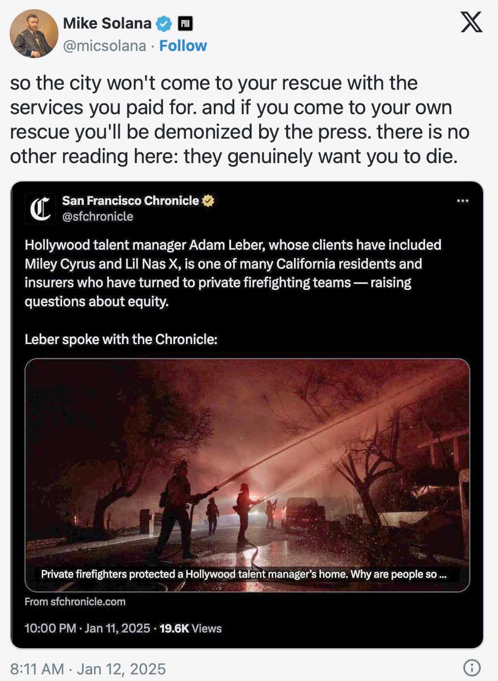 CA private firefighters: let the rich burn!