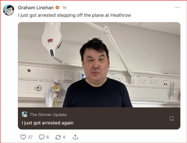 Graham Lineham self-posted arrest picture