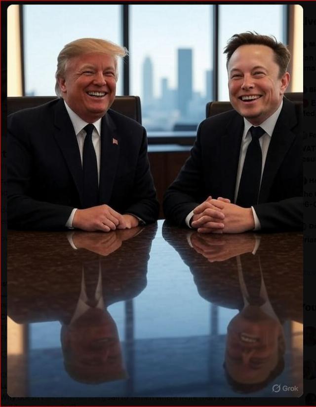 Trump and Musk happy, ai image