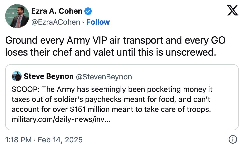 DOGE alert: our troops are being robbed and starved