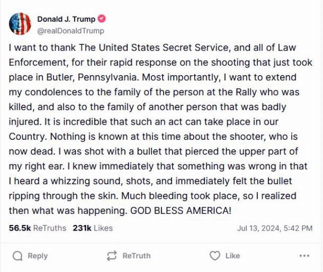 Trump assassination reaction post