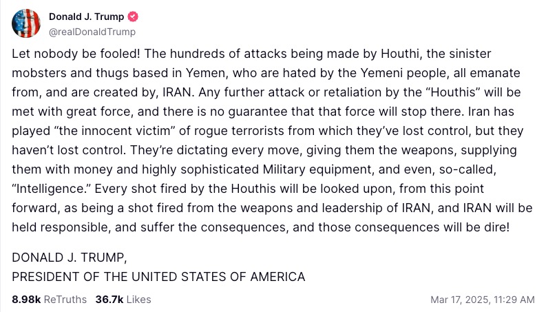 Trump just fired a huge warning shot over Iran’s bow