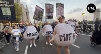 Women dressed as abortion pills protest outside DNC