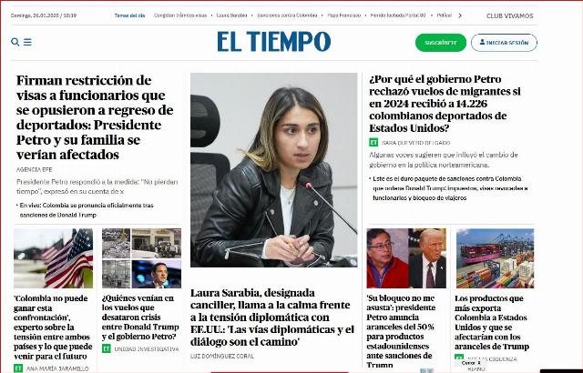 El Tiempo front page