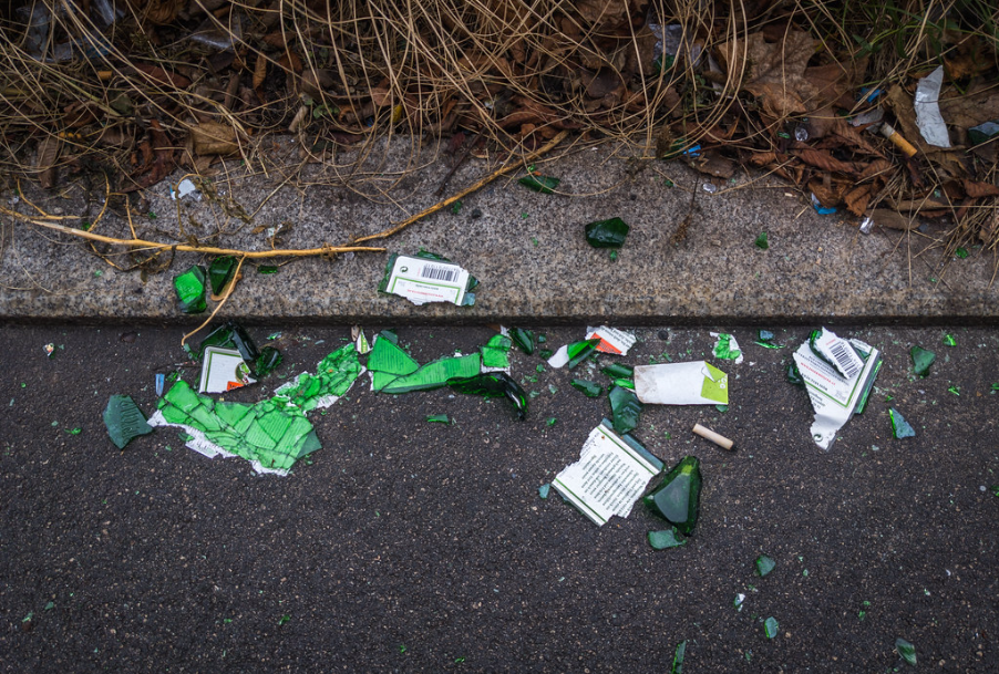 Broken glass on the way to work