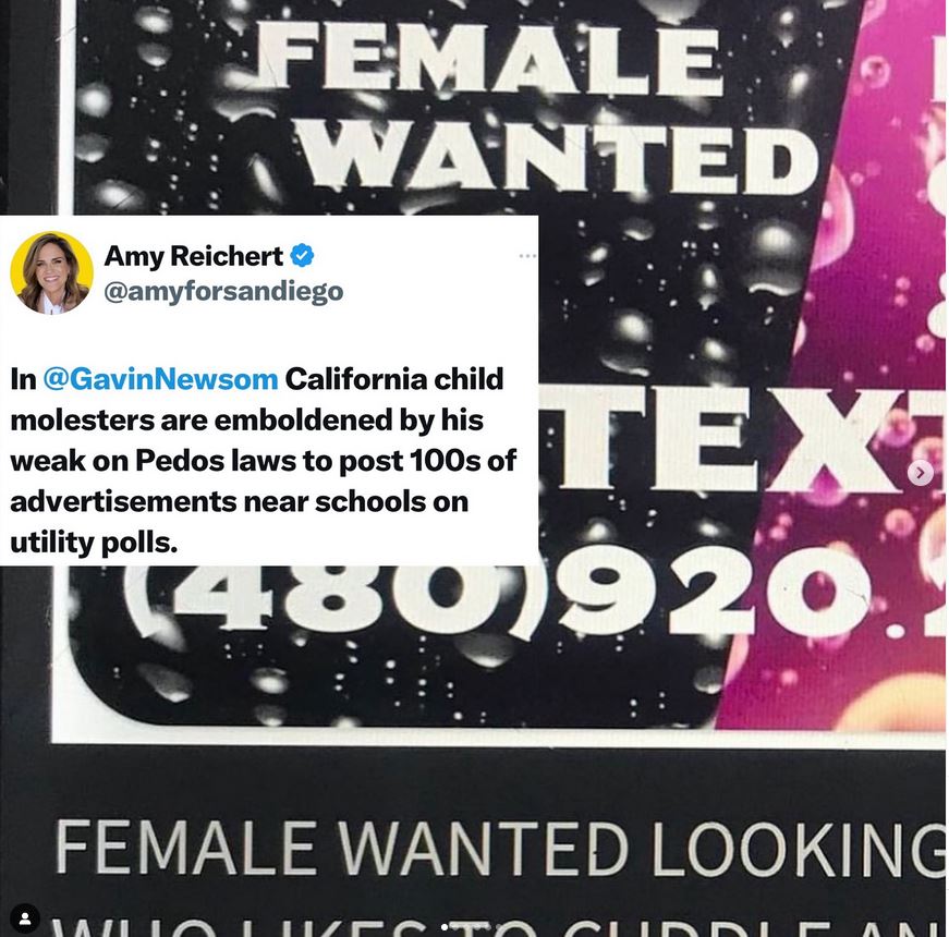 Newsom weakened California's anti-pedo laws: Now pedos are advertising to children on utility poles in front of schools